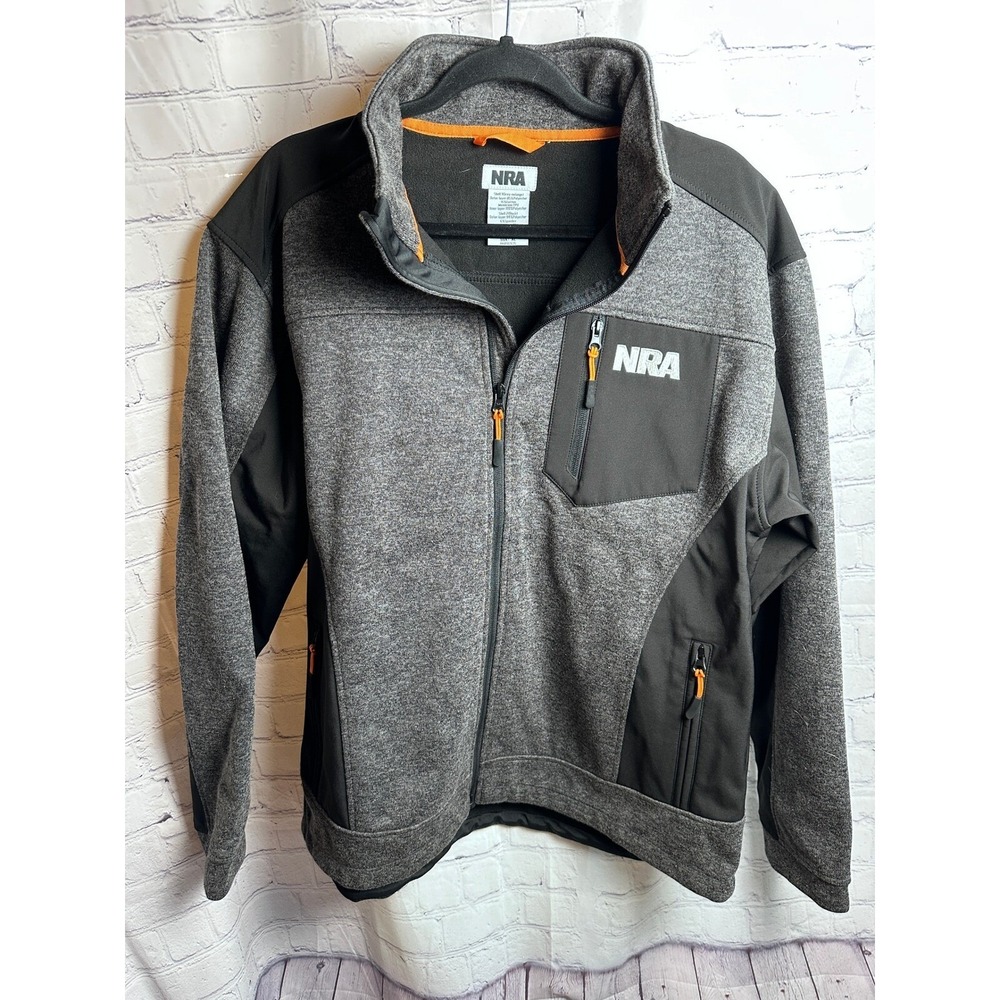 NRA Full Zip Jacket Gray Black Outdoor Activewear Pockets Mens XL